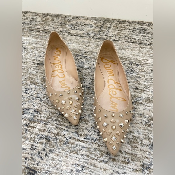 Sam Edelman Savana Studded Ballet Flats Size 9 M Nude Beige Pointed Toe Patent - Picture 2 of 8